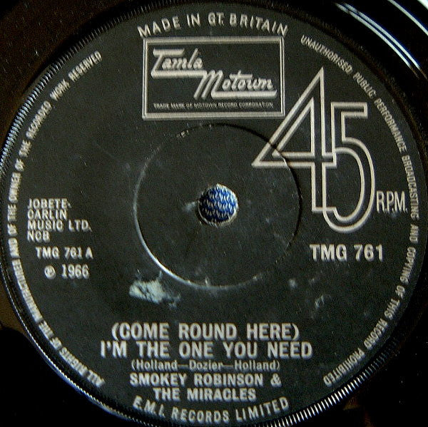 The Miracles : (Come Round Here) I'm The One You Need (7", Single, Mono, Sol)