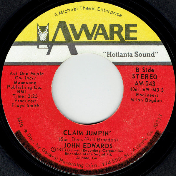 John Edwards (3) : Careful Man / Claim Jumpin' (7", Single, Styrene, Ric)