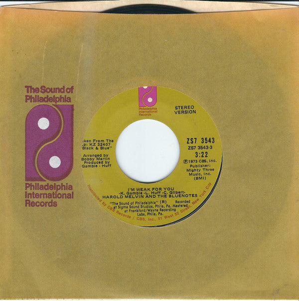 Harold Melvin And The Blue Notes : I'm Weak For You (7", Styrene, Ter)