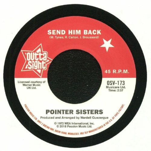 Pointer Sisters / Drifters* : Send Him Back / You Got To Pay Your Dues (7", Single, RE, Lar)