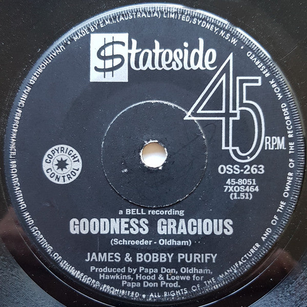 James & Bobby Purify : Shake A Tail Feather / Goodness Gracious (7", Single)