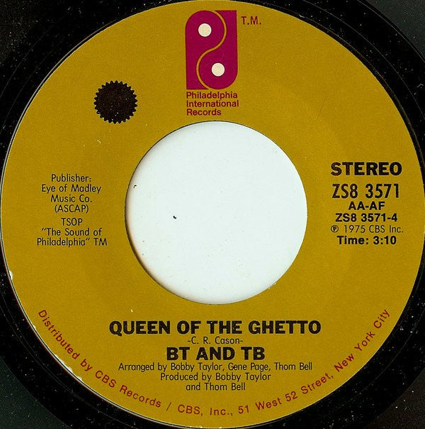 Bobby Taylor And Thom Bell : I Can't Quit Your Love / Queen Of The Ghetto (7", Styrene, Pit)