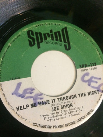 Joe Simon : Help Me Make It Through The Night / To Lay Down Beside You (7")
