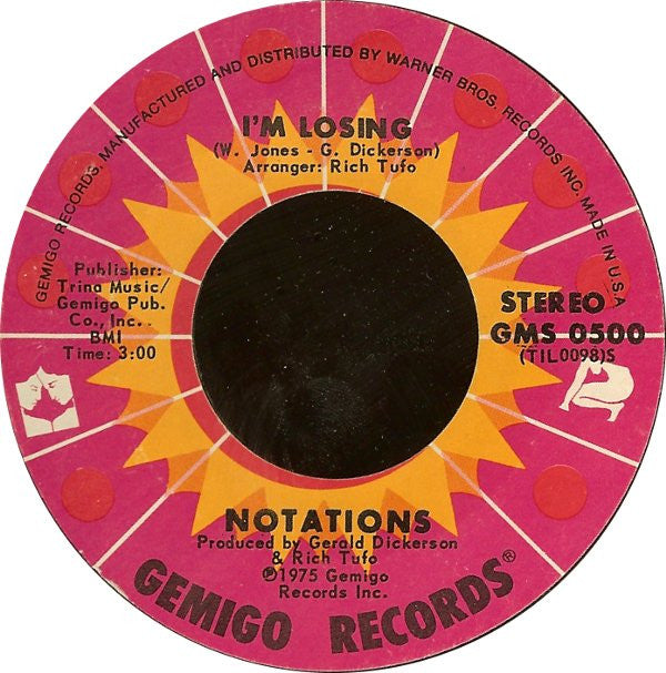 The Notations : Think Before You Stop / I'm Losing (7", Single, Styrene)
