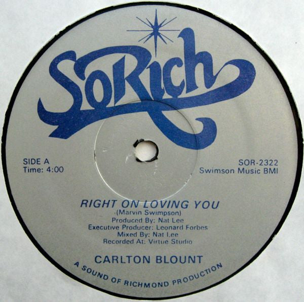 Carlton Blount : Right On Loving You (12", Single)