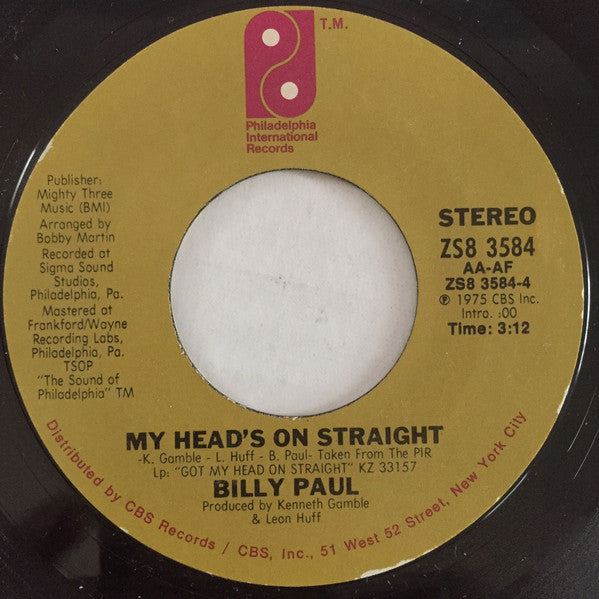 Billy Paul : Let's Make A Baby / My Head's On Straight (7")