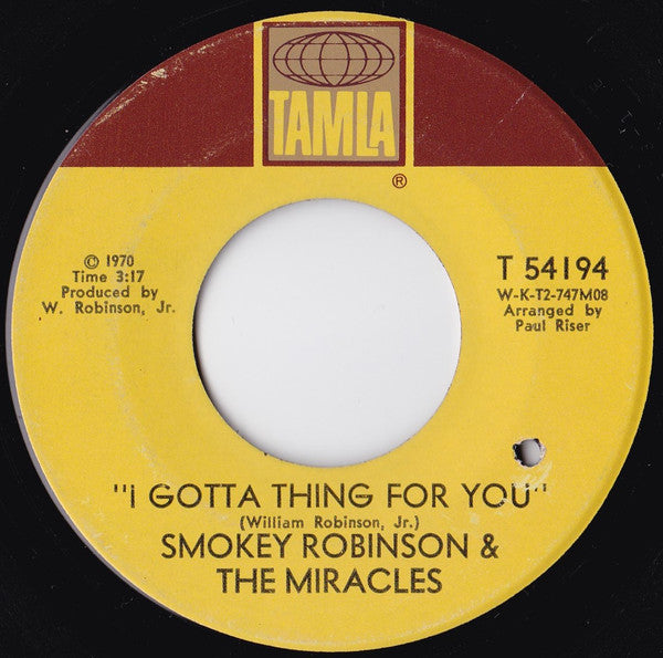 The Miracles : Who's Gonna Take The Blame / I Gotta Thing For You (7", Single, Mono, Sup)