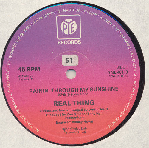 The Real Thing : Rainin' Through My Sunshine (12")