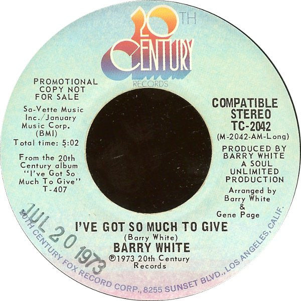 Barry White : I've Got So Much To Give (7", Promo)