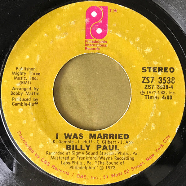 Billy Paul : Thanks For Saving My Life (7", Styrene)