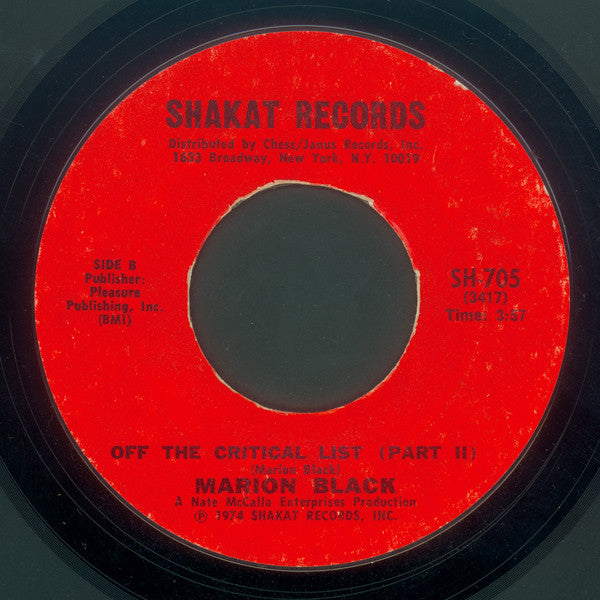 Marion Black : Off The Critical List (7", Single)
