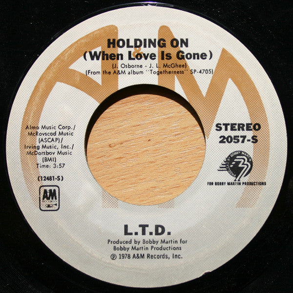 L.T.D. : Holding On (When Love Is Gone) (7", Styrene, Pit)