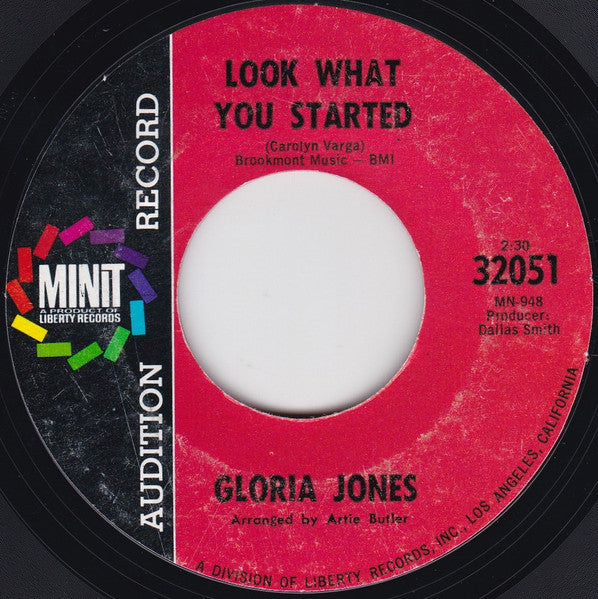 Gloria Jones : When He Touches Me / Look What You Started (7", Promo, Styrene, All)