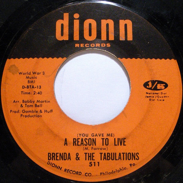 Brenda & The Tabulations : Hey Boy / (You Gave Me) A Reason To Live (7", Single)