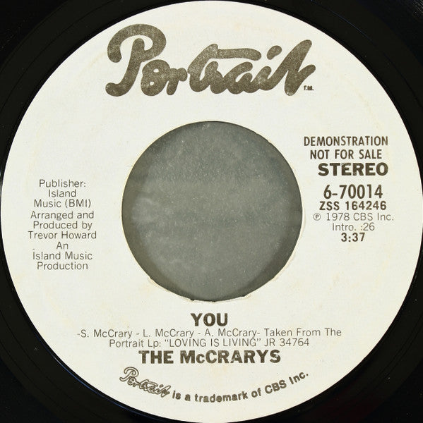 The McCrarys : You (7", Mono, Promo, Styrene)