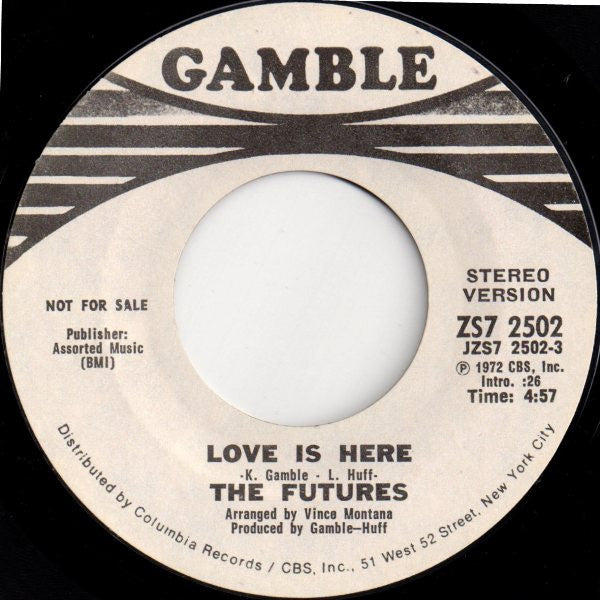 The Futures : Love Is Here (7", Single, Mono, Promo, Styrene)