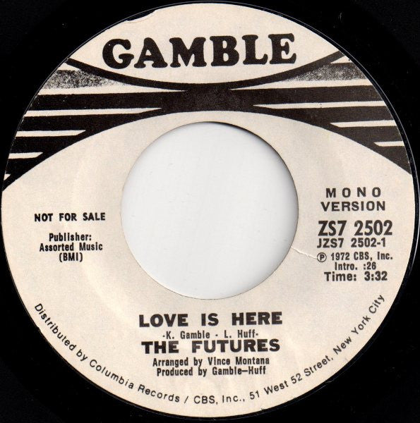 The Futures : Love Is Here (7", Single, Mono, Promo, Styrene)