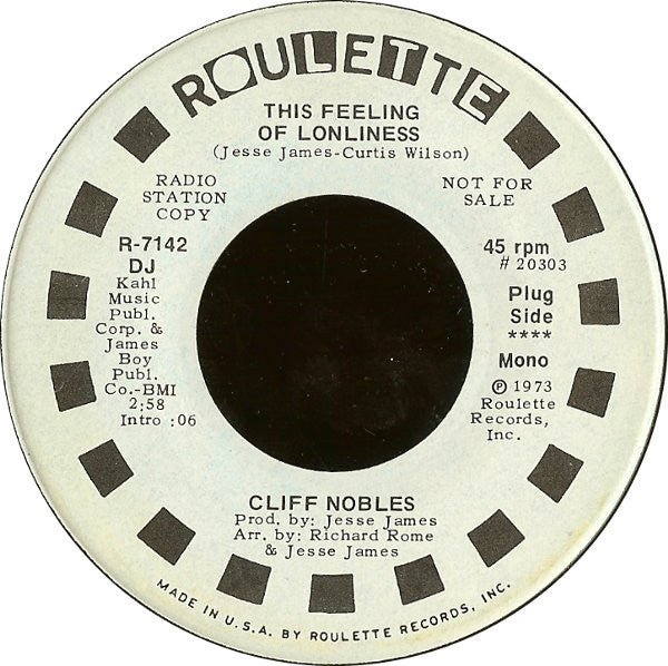 Cliff Nobles : This Feeling Of Lonliness (7", Promo)