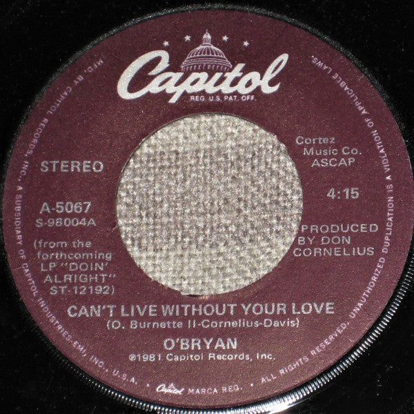 O'Bryan : The Gigolo / Can't Live Without Your Love (7", Single, Win)