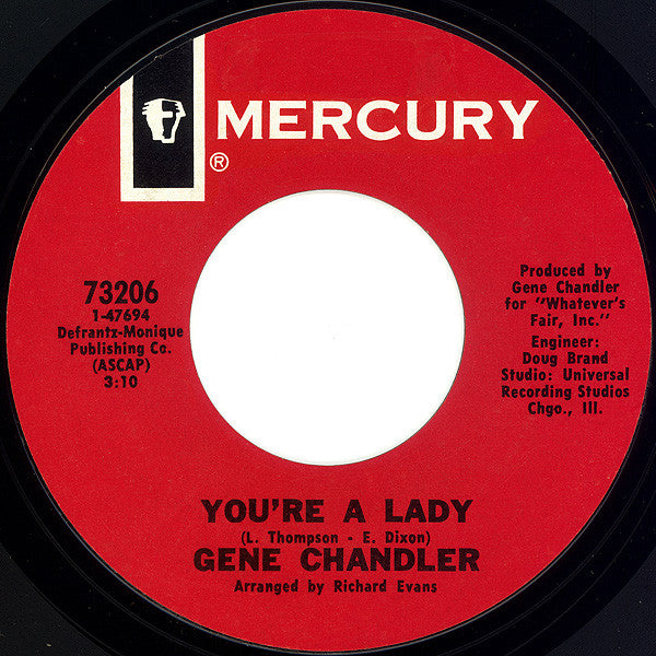 Gene Chandler : You're A Lady / Stone Cold Feeling (7", Single)