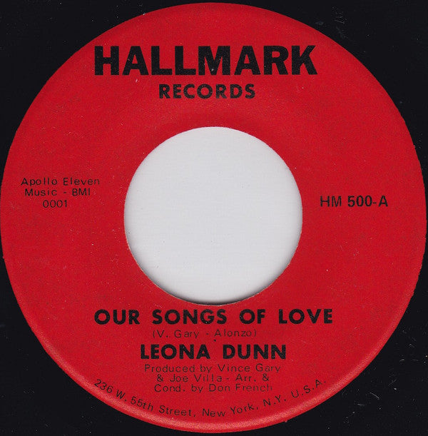 Leona Dunn : Our Songs Of Love / Baby Don't Play Around (7")