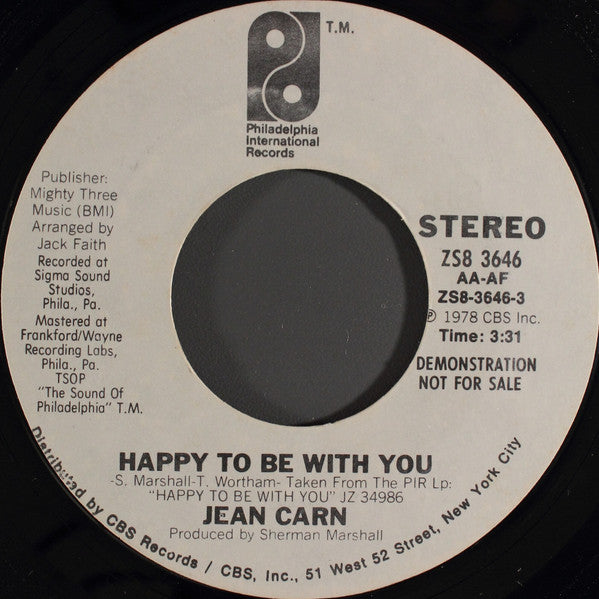 Jean Carn : Happy To Be With You (7", Mono, Promo, Styrene)