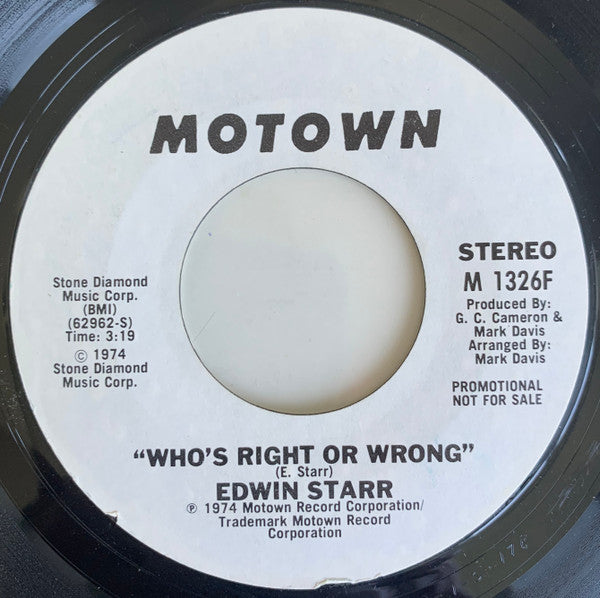 Edwin Starr : Who's Right Or Wrong (7", Single, Promo)