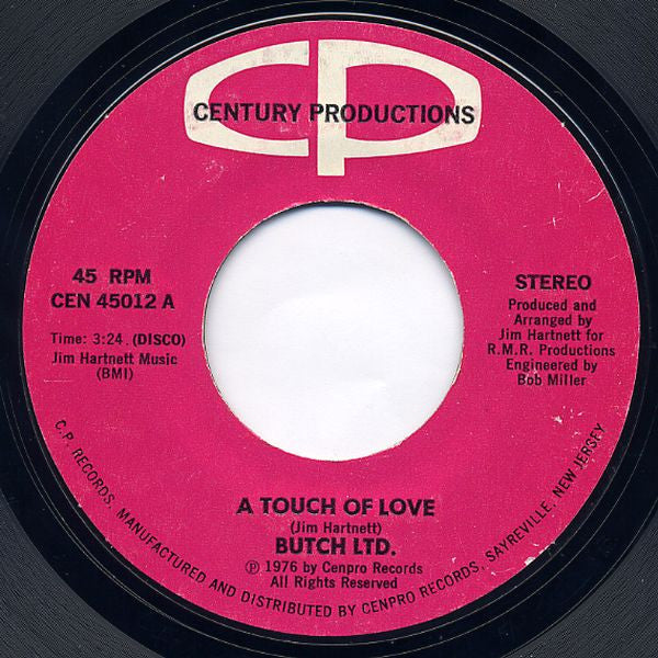 Butch Ltd. : A Touch Of Love (7", Styrene, Mon)