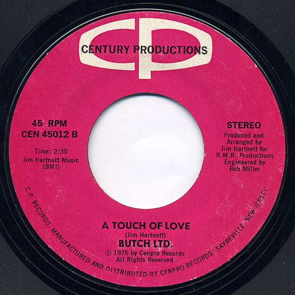 Butch Ltd. : A Touch Of Love (7", Styrene, Mon)