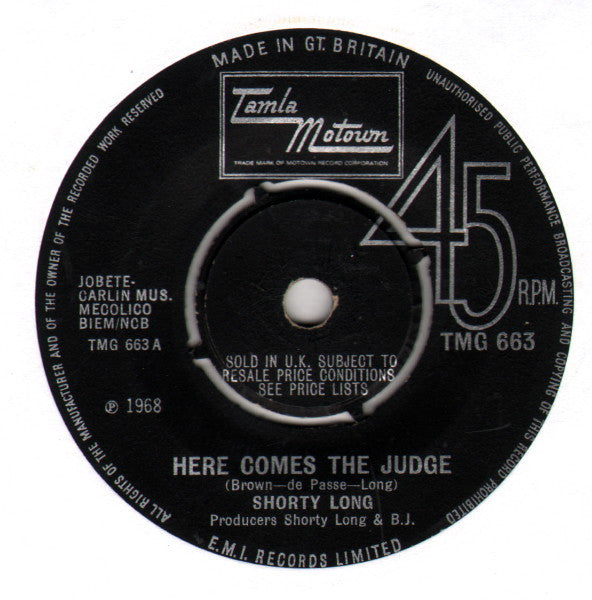 Shorty Long (2) : Here Comes The Judge (7", Single, 4-P)