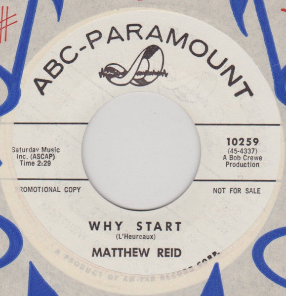 Matthew Reid (2) : Jane / Why Start (7", Single, Promo)