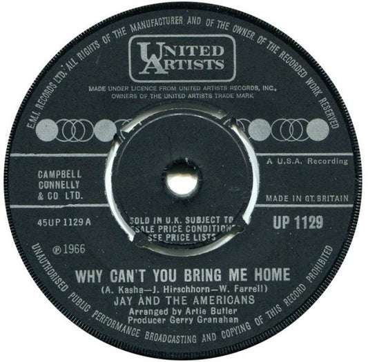Jay & The Americans : Why Can't You Bring Me Home (7", Single)