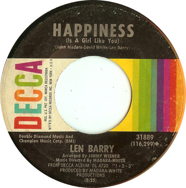 Len Barry : Like A Baby (7", Single, Pin)