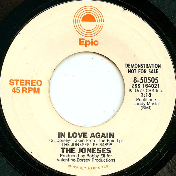 The Joneses : In Love Again (7", Mono, Promo, Styrene)