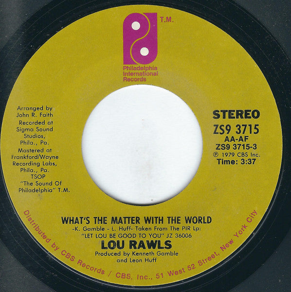 Lou Rawls : What's The Matter With The World / Tomorrow (7", Single, Styrene, Ter)