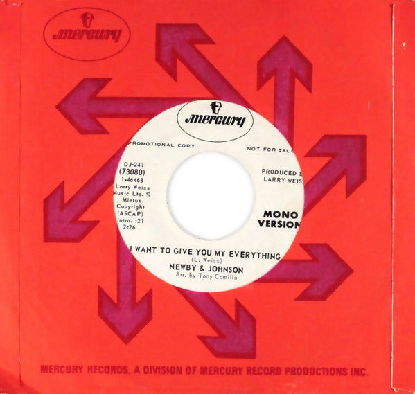 Newby & Johnson : I Want To Give You My Everything (7", Single, Mono, Promo)