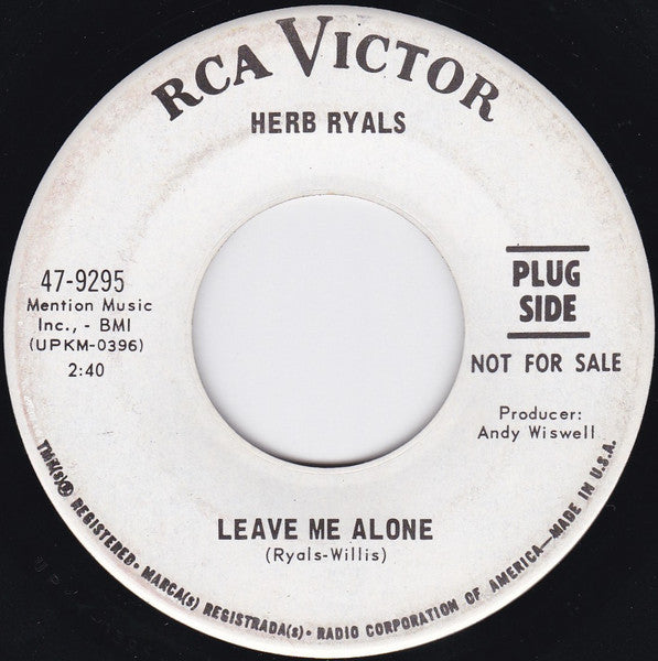 Herb Ryals : Leave Me Alone / Like The Falling Rain (7", Promo)