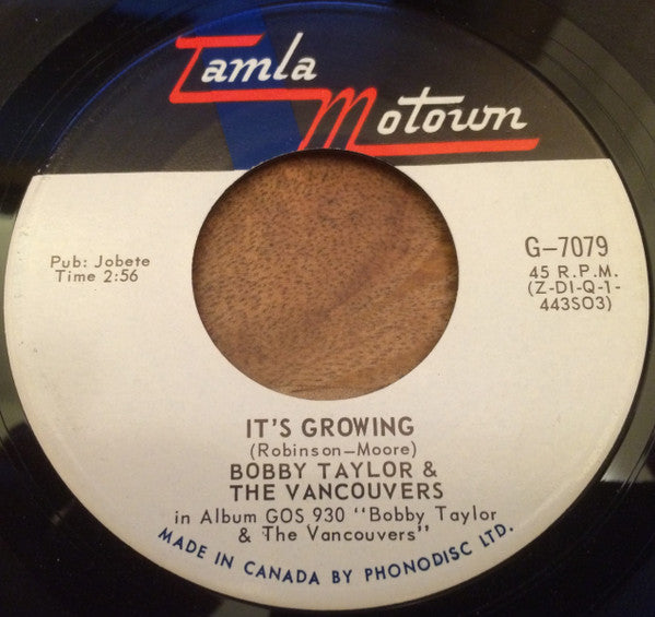 Bobby Taylor & The Vancouvers : Malinda / It's Growing (7", Single)