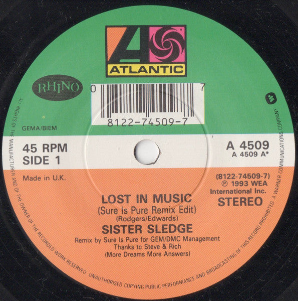 Sister Sledge : Lost In Music (Sure Is Pure Remixes) (7", Single)
