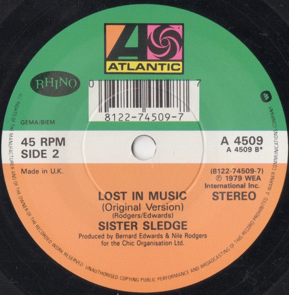 Sister Sledge : Lost In Music (Sure Is Pure Remixes) (7", Single)