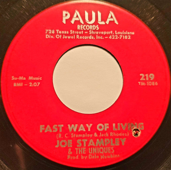 Joe Stampley & The Uniques (2) : Not Too Long Ago / Fast Way Of Living (7", Single)