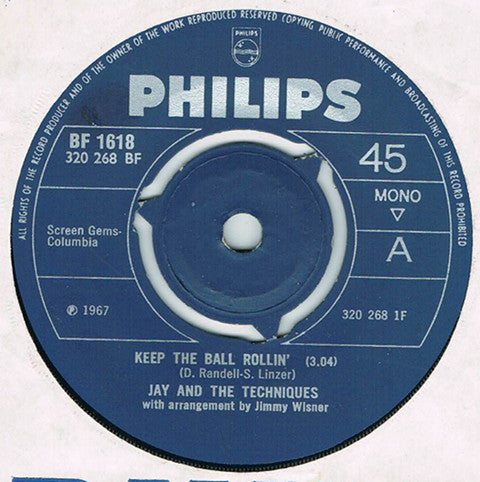Jay & The Techniques : Keep The Ball Rollin' (7", Single, Mono)