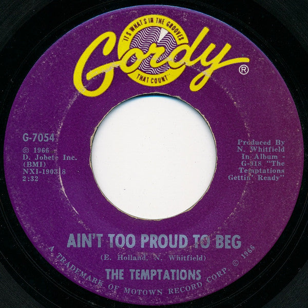 The Temptations : Ain't Too Proud To Beg (7", Single)