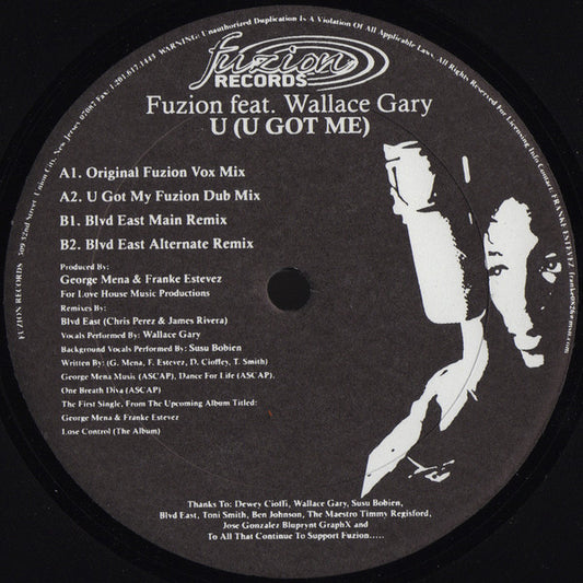 Fuzion Feat. Wallace Gary : U (U Got Me) (12")