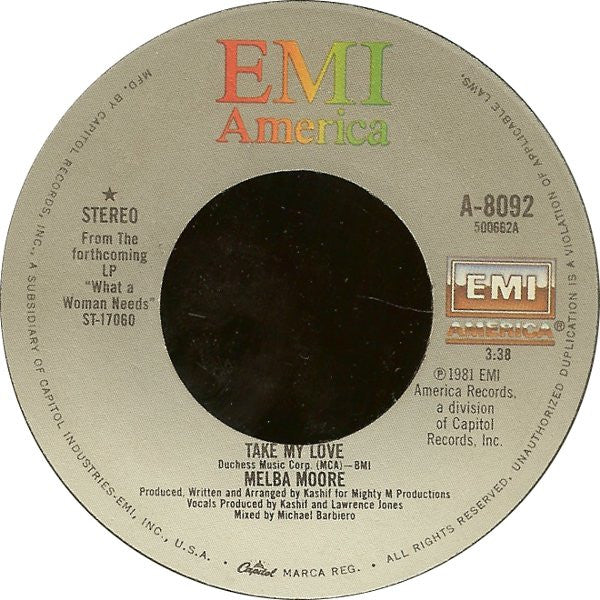 Melba Moore : Take My Love (7")