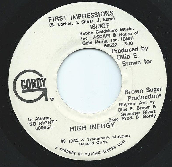 High Inergy : First Impressions (7", Single, Promo)