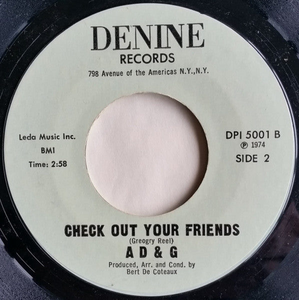 A D & G : The Great Performer / Check Out Your Friends (7", Single, Gre)