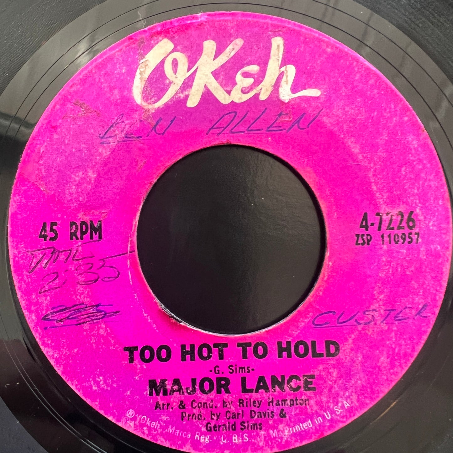 Major Lance - Too Hot To Hold (7") (Very Good Plus (VG+))
