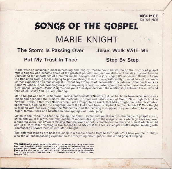 Marie Knight : Songs Of The Gospel (7", EP)