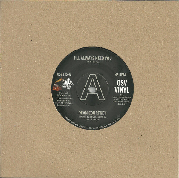 Dean Courtney : I'll Always Need You / Today Is My Day (7", Single, Promo, RE)